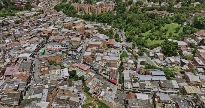 Medellin Colombia Aerial v32 drone flyover Belencito, Veinte De Julio and La Independencia capturing hillside residential views of Comuna 13 San Javier - Shot with Mavic 3 Cine - November 2022