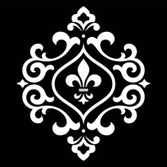 Damask graphic ornament. Floral design element. Black and white vector pattern.