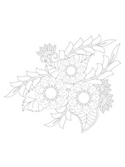 Flowers Leaves Coloring page Adult.Contour drawing of a mandala on a white background. Vector illustration Floral Mandala Coloring Pages, Flower Mandala Coloring Page, Coloring Page For Adu