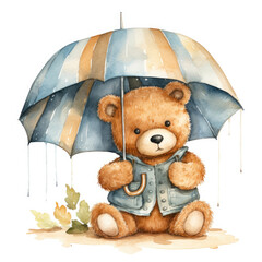 Bear under an umbrella Illustration, Generative Ai