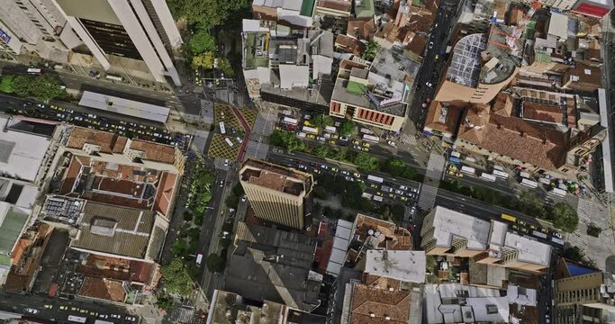 Medellin Colombia Aerial v49 birds eye view flyover the intersection between Ave Oriental and Calle 52 in La Candelaria, tilt up reveals downtown cityscape - Shot with Mavic 3 Cine - November 2022