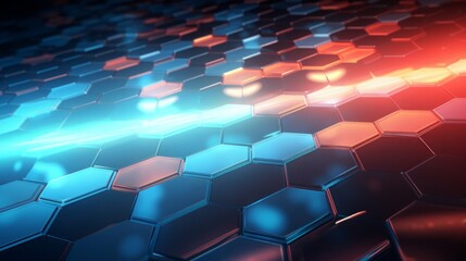 Obraz premium Abstrac futuristic luxurious digital geometric hexagon. Red and blue lights.