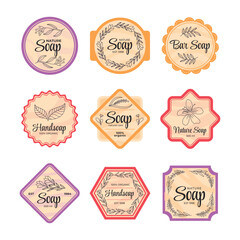 Set of Hand Soap Label Pack Collection with Outline Style, Beauty Cosmetic Packaging Line Art, Vintage Minimal Badge, vector illustration