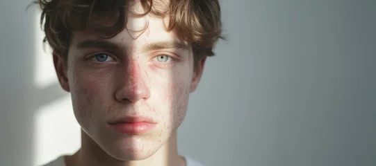 Fotobehang Close-up of young teenager with severe rosacea skin problems © Maris