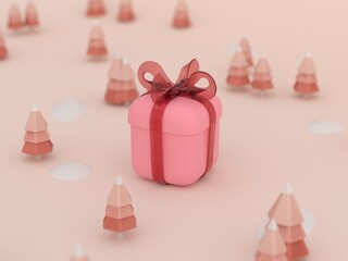 pink gift box 3drenderimg cartoon style christmas concept
