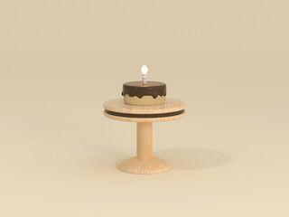 birthday cake on table 3d rendering cartoon style minimal cream scene