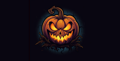 halloween pumpkin on black, Halloween night icon pumpkin style dark background