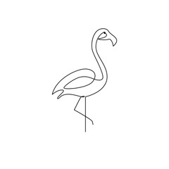 Obraz premium Continuous One line Flamingo bird outline vector art illustration 