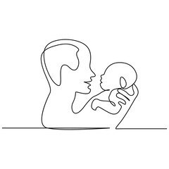 Father and baby continuous one outline vector art drawing 
