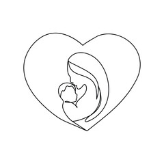 Mother and baby continuous one outline vector art drawing 