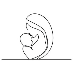 Mother and baby continuous one outline vector art drawing 