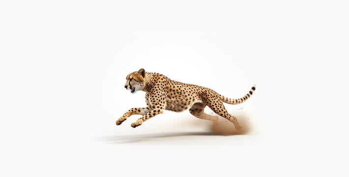 portrait of a cheetah, cheetah, side photograph a cheetah running on white background
