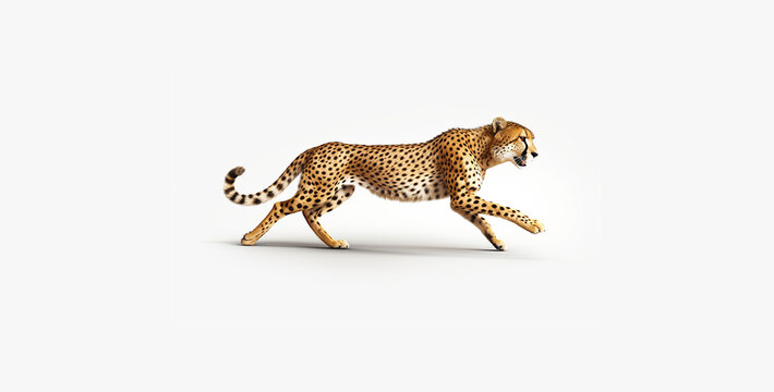 cheetah, side photograph a cheetah running on white background
