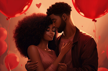 Black couple postcard. Valentine is Day. Love