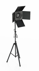 Stage spotlight on tripod isolated on white background. 3D illustration