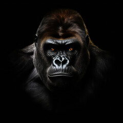 Obraz premium A powerful gorilla against a black canvas, with minimal retouching, emanates a sense of strength and grace, capturing a clean and stylish essence.