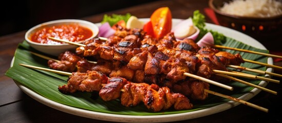Delicious market food Phuket style pork satay