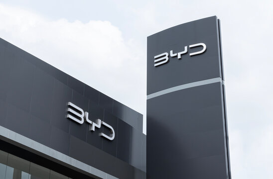 Pole billboard and building showroom with logo BYD
