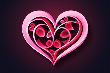 Valentine's day background with paper cut heart on a dark background. 