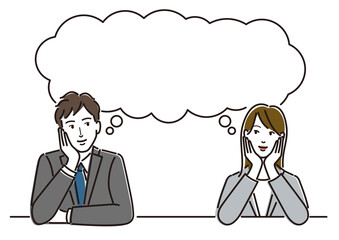 頬杖をつき、思い浮かべるスーツの男女