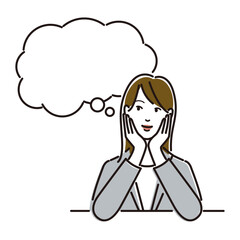 頬杖をつき、何かを考えるスーツ姿の女性