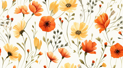 Seamless floral pattern with  watercolor flowers on summer background, watercolor illustration. Template design for textiles, interior, clothes, wallpaper