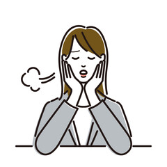 頬杖をつき、ため息をつくスーツの女性