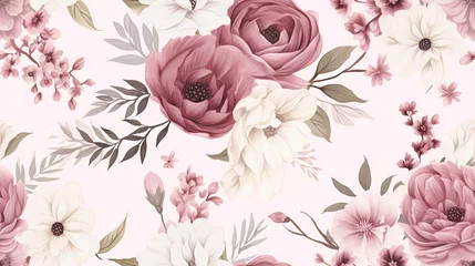 Foto op Plexiglas Seamless floral pattern with  watercolor flowers on summer background, watercolor illustration. Template design for textiles, interior, clothes, wallpaper © Vinayaka7