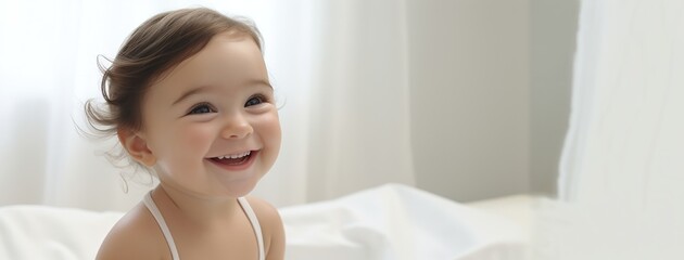 Obraz na płótnie Canvas Portrait of happy baby isolated on white background.