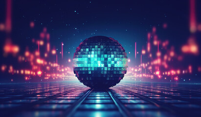 Abstract disco ball with glowing elements and streaks