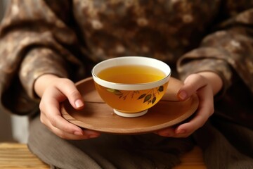 unrecognizable woman relaxing over a cup of tea. AI Generated