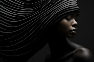 Abstract artistic female portrait. Flowing geometric shapes and a part of black woman silhouette - obrazy, fototapety, plakaty