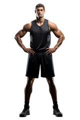 Fototapeta premium caucasian male basketball player posing with hands on his waist, isolated on a white or transparent background png, professional basket ball athlete studio shot