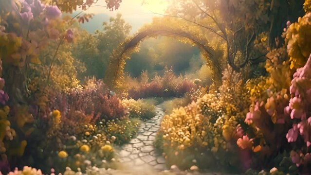 Mysterious autumn garden. Fantasy background with copy-space. AI generative.