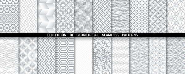 Geometric set of seamless gray and white patterns. Simple vector graphics.