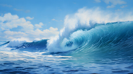 Obraz premium Beautiful blue ocean wave for surfing