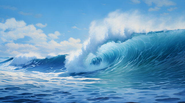 Beautiful blue ocean wave for surfing