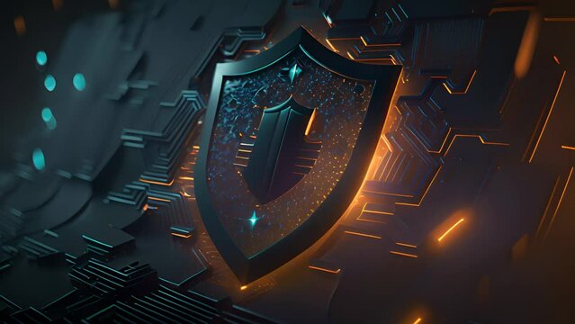 Cyber security digital shield for protecting data, abstract futuristic background. Safety system. AI generative.