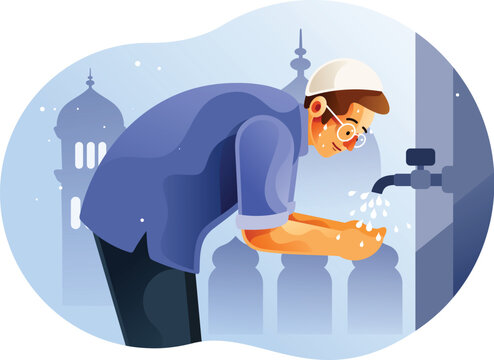 Muslim man doing ablution