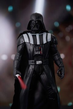 Darth Vader, the iconic Sith Lord, commands a space station in this captivating graphic artwork, blending cinematic drama with sci-fi fantasy