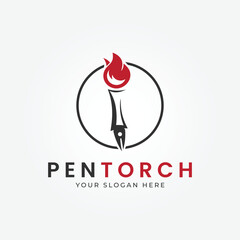 pen torch logo vector illustration design, line art logo minimalist