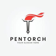 pen torch logo vector illustration design, line art logo minimalist