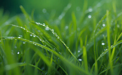 Fototapeta na wymiar A natural green grass with water drops background.