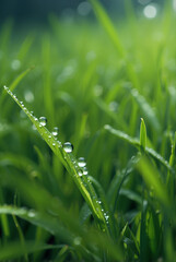 Obraz premium A natural green grass with water drops background.