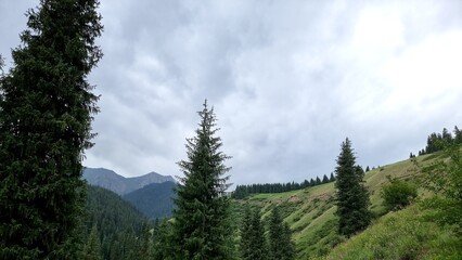 Beautiful landscape with mountains and clouds