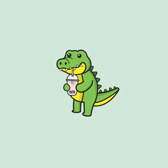 crocodile cute drink bubble tea