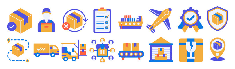 16 set of logistic and delivery icons. Set of delivery and icons.