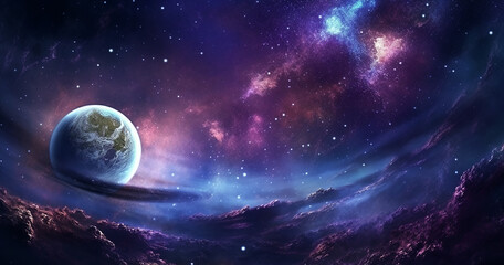 Obraz premium earth_moving_around_the_universe_on_a_galaxy_purple