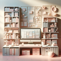Cute 3D illustration of workstation