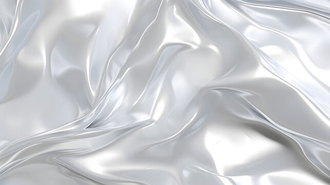 Seamless silver leaf background texture transparent overlay. Shiny light grey crumpled metallic chrome foil repeat pattern. Modern abstract luxury wallpaper. Glittery party backdrop. 3. Generative Ai.